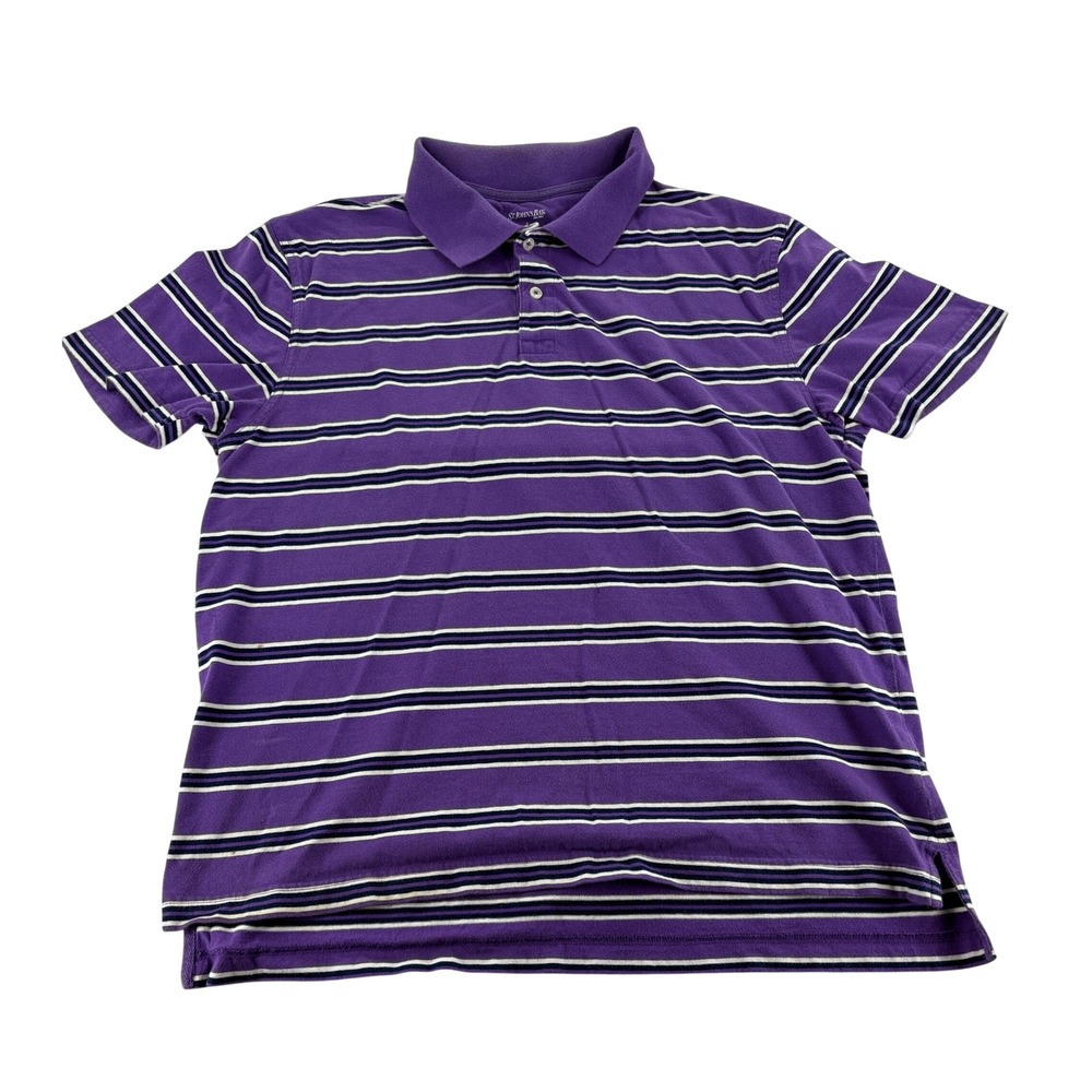 St. John's Bay Polo Shirt Large Purple Striped Short Sleeve Cotton Top
